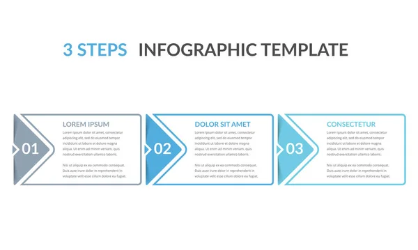 具有箭头和位置的三个元素的Infographic模板 用于文本 工作流 进程表 步骤或选项 向量页 — 图库矢量图片