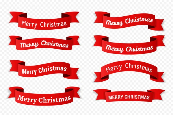 Eight Red Banners Merry Christmas Congratulation Vector Eps10 Illustration — Stock Vector