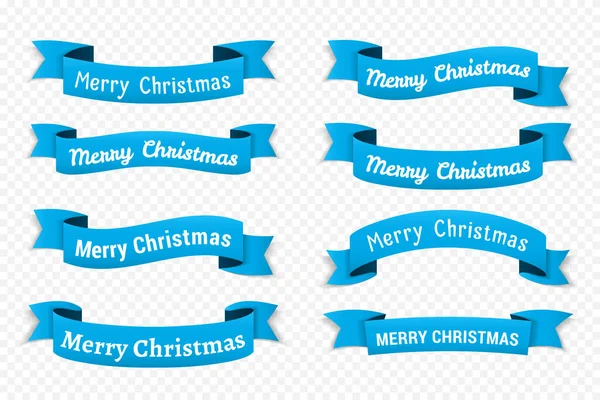 Eight Blue Banners Merry Christmas Congratulation Vector Eps10 Illustration — Stock Vector