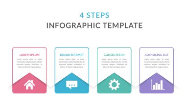 Metinleriniz ve simgeleriniz, iş akışınız, işlem çizelgeniz, adımlarınız veya seçenekleriniz için dört öge içeren bilgi şablonu, eps10 illüstrasyonu