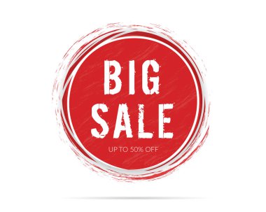 Kırmızı grunge daire ile büyük satış afişi, vektör eps10 illüstrasyon
