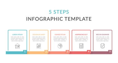 Metinleriniz ve simgeleriniz, iş akışınız, işlem çizelgeniz, adımlarınız veya seçenekleriniz için beş öge içeren bilgi şablonu, eps10 illüstrasyon vektörü
