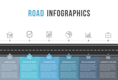 Metniniz, vektör eps10 illüstrasyonunuz için altı elementi içeren yol bilgi grafikleri şablonu