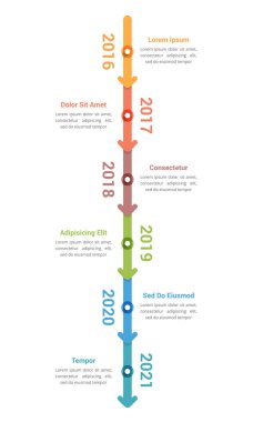 6 ok, iş akışı, işlem şeması, vektör eps10 illüstrasyonlu dikey zaman çizgisi bilgi şablonu
