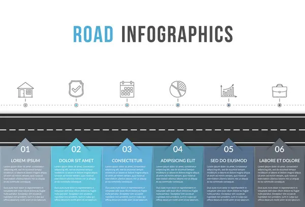 Road Infographics Template Six Elements Place Your Text Vector Eps10 — Stock Vector