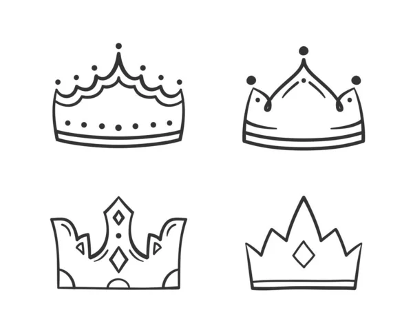 Iconos Corona Dibujados Mano Cuatro Coronas Rey Reina Vector Eps10 — Vector de stock