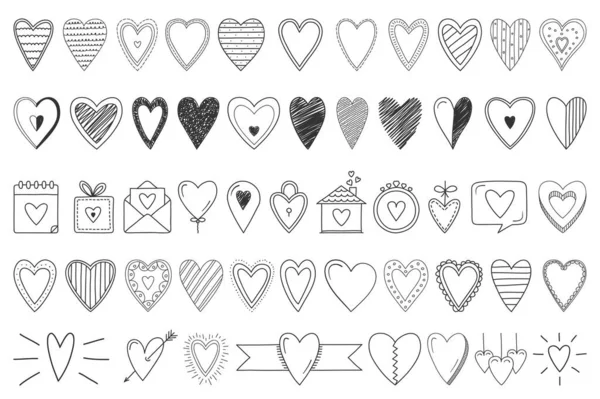 Handgezeichnete Doodle Herzen Für Valentinstag Design Hochzeit Geburtstag Grußkarten Einladungen — Stockvektor