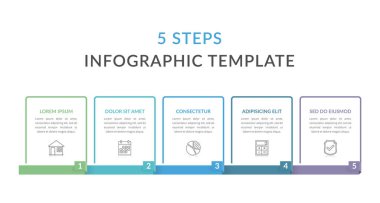 Metinleriniz ve simgeleriniz, iş akışınız, işlem çizelgeniz, adımlarınız veya seçenekleriniz için beş öge içeren bilgi şablonu, eps10 illüstrasyon vektörü