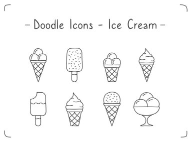 Hand drawn doodle icons set - ice cream, vector eps10 illustration