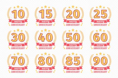 Kurdeleli 12 yıldönümü amblemi, 10-90 yıllık vektör illüstrasyonu