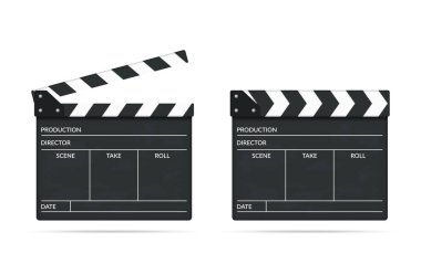 Open and closed clapper boards on white background, vector eps10 illustration clipart