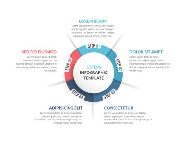 Circle diagram template with five steps or options, infographic template for web, business, presentations, vector eps10 illustration