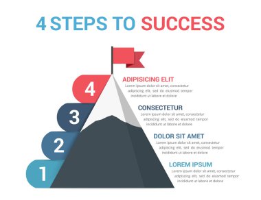 Başarı için 4 Adım, bilgi şablonu, liderlik veya motivasyon konsepti, vektör eps10 illüstrasyon