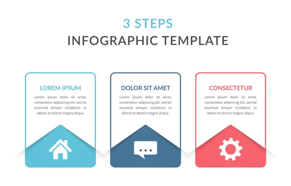 Infographic Template Three Elements Place Your Text Icons Workflow Process — Stock Vector