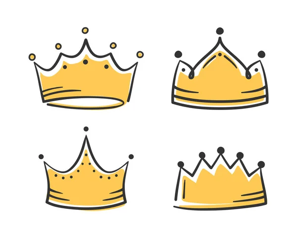 Colored Hand Drawn Doodle Crowns Four King Queen Crowns Vector — Stock Vector