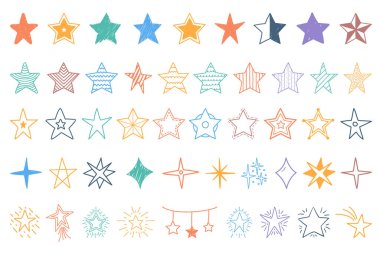 Renkli el çizimi karalama yıldızları, vektör eps10 illüstrasyon