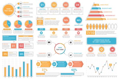 Infographic elements - bar and line charts, percents, pie charts, steps, options, timeline, people infographics, vector eps10 illustration