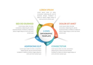 Circle diagram template with five steps or options, process chart, vector eps10 illustration