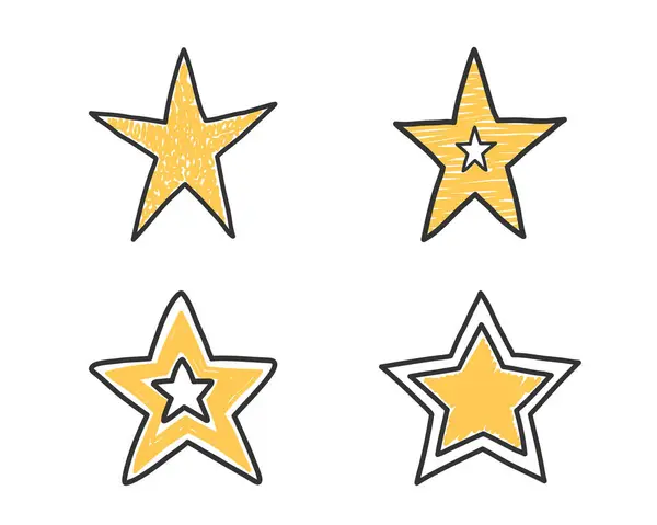 Cuatro Estrellas Garabatos Dibujadas Mano Amarillas Vector Eps10 Ilustración — Vector de stock