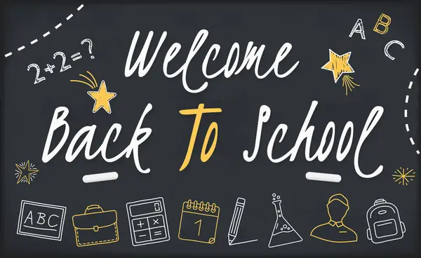 Welcome Back School Banner Blackboard School Icons Stars Vector Eps10 — Stock Vector