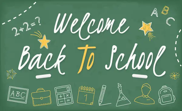 Welcome Back School Banner Blackboard School Icons Stars Vector Eps10 — Stock Vector