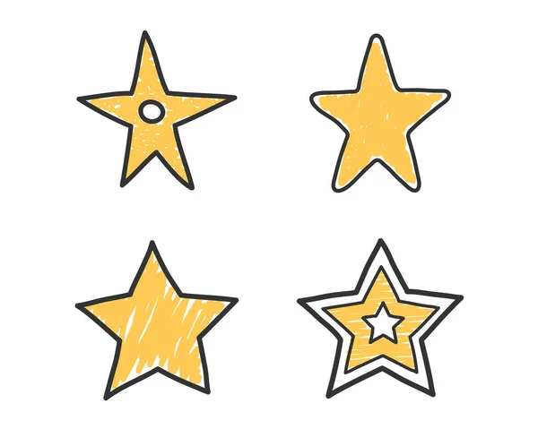 Négy Sárga Kézzel Rajzolt Firka Csillag Vektor Eps10 Illusztráció Jogdíjmentes Stock Illusztrációk