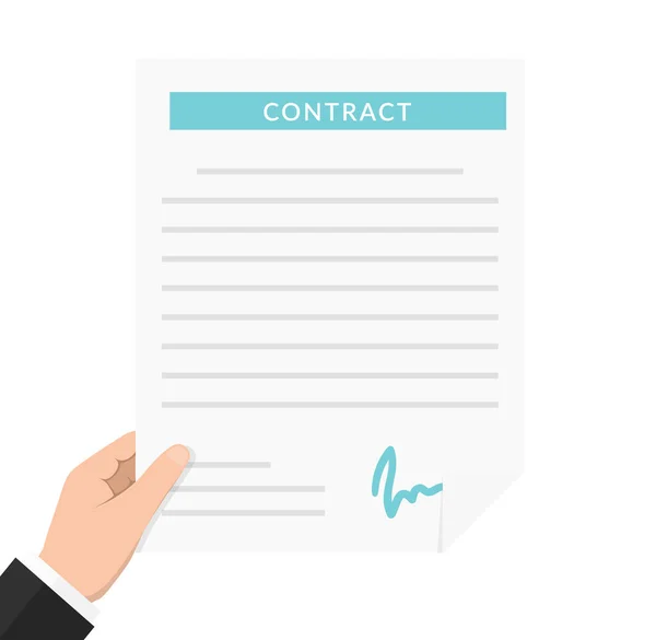 Hand Holding Document Signature Contract White Background Vector Eps10 Illustration — Stock Vector