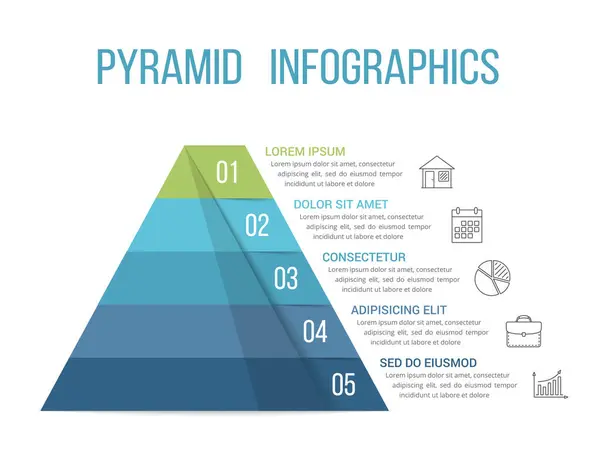 Пирамида Пятью Сегментами Инфографический Шаблон Интернета Бизнеса Докладов Презентаций Векторные — стоковый вектор