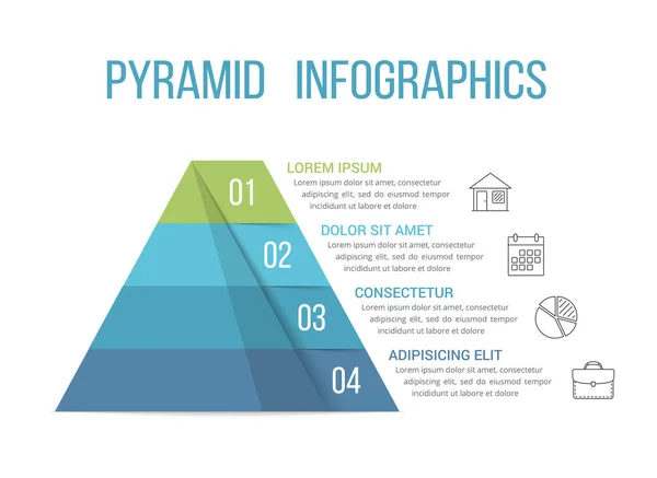 Dört Segmente Sahip Piramit Web Raporlar Sunumlar Için Bilgi Şablonu — Stok Vektör