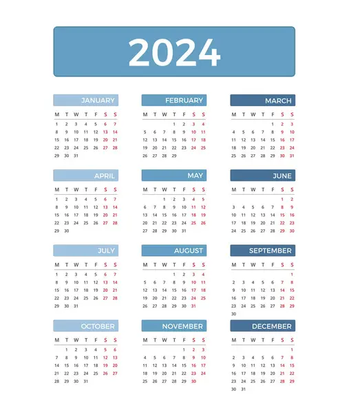 2024 Kalender Wochenstart Montag Vektor Eps10 Abbildung — Stockvektor