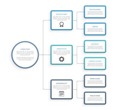 Düğüm ve oklu akış grafiksel şablonu, işlem şeması, organizasyon yapı şablonu, vektör eps10 illüstrasyon