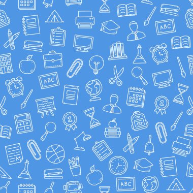 Okul simgelerine, eğitim geçmişine, vektör eps10 illüstrasyonuna sahip kare pürüzsüz desen