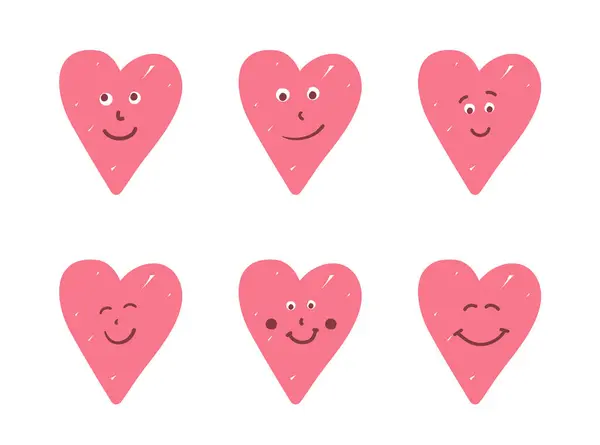 Šest Ručně Kreslených Usměvavých Srdcí Vektorové Eps10 Ilustrace Royalty Free Stock Ilustrace