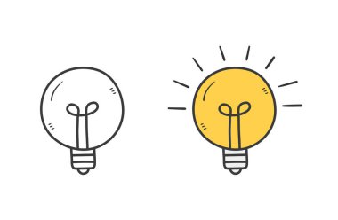 Ampul karalama simgeleri - çizgi ve renkli simgeler, vektör eps10 illüstrasyon