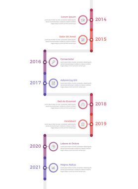 İkonlar ve metinlerle beş sekizli dikey zaman çizgisi bilgisi, vektör eps10 illüstrasyonu