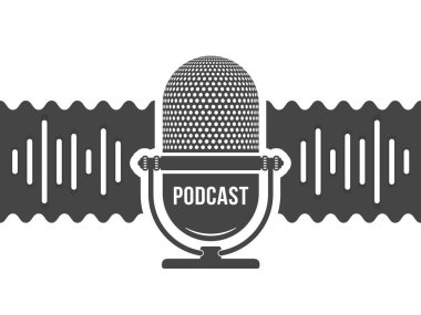Mikrofon ve ses dalgalı Podcast pankartı, vektör eps10 illüstrasyon