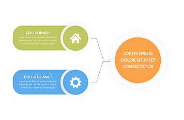 Daireye bağlı 2 öge ve simge içeren bilgi şablonu, vektör eps10 illüstrasyonu