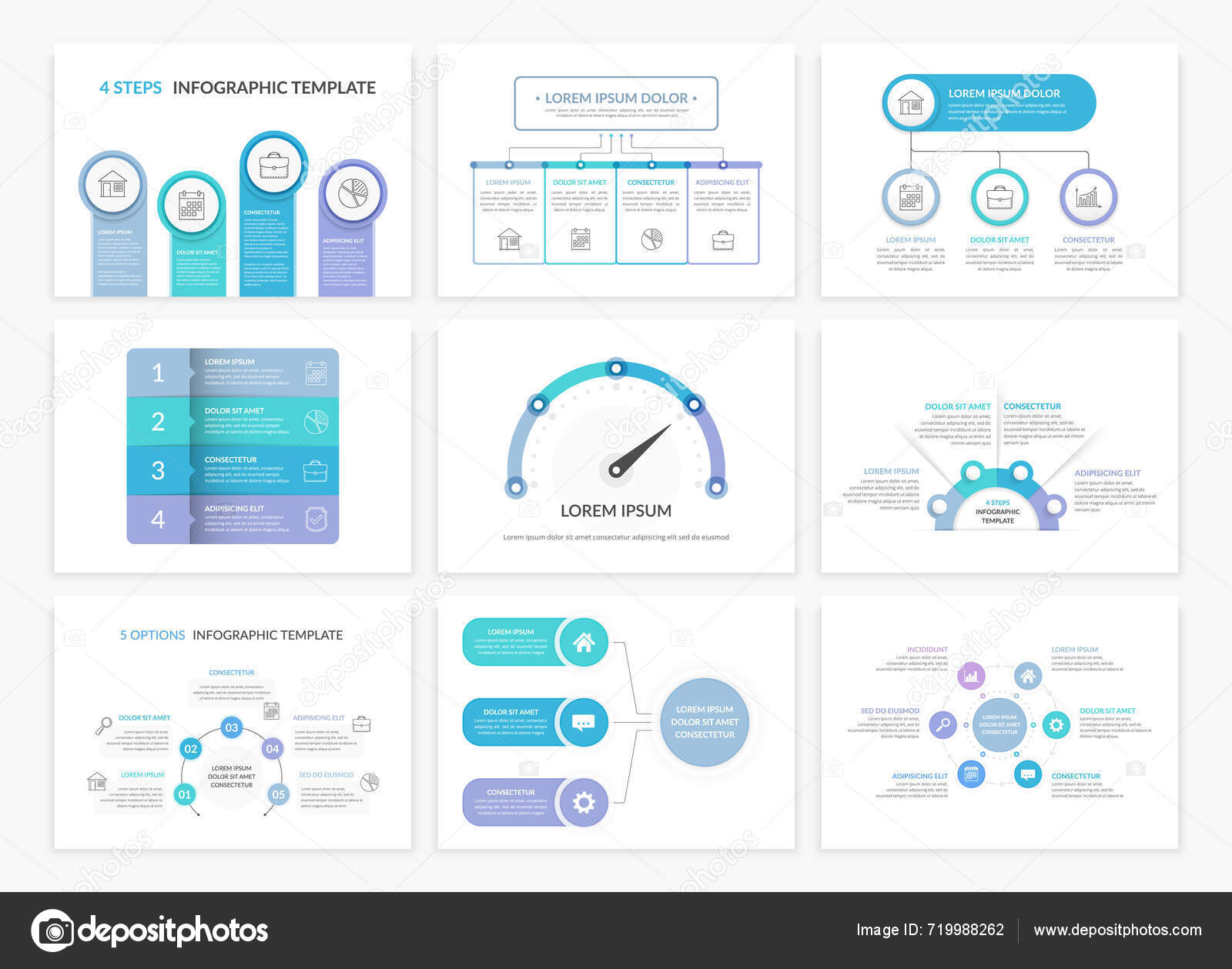 Set Infographic Presentation Templates Process Flowchart Gauge Chart ...