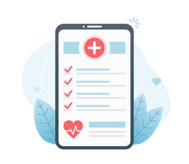 Akıllı telefon, teletıp konsepti, vektör eps10 illüstrasyonunda sağlık denetimi uygulaması