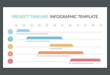 Gantt çizelgesi, beş aşamalı proje zaman çizelgesi, bilgi şablonu, vektör eps10 illüstrasyon