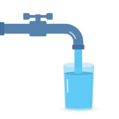 Musluktan gelen su, içme için uygun saf su, vektör eps10 illüstrasyon