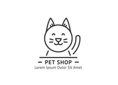 Kedi çizgisi simgesi, vektör eps10 illüstrasyonlu evcil hayvan dükkanı amblemi