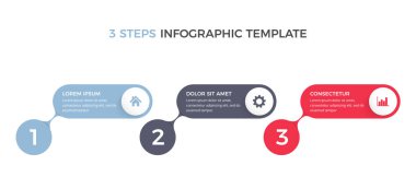 Sayılar ve simgelerle 3 adımlı bilgi şablonu, iş akışı, süreç şeması, vektör eps10 illüstrasyonu