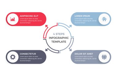 Metinleriniz ve simgeleriniz, bilgi şablonu, vektör eps10 illüstrasyonunuz için 4 basamaklı çember diyagramı