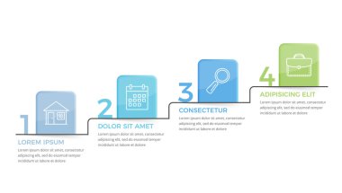 Sayılar ve simgelerle 4 adımlı bilgi şablonu, iş akışı, süreç şeması, vektör eps10 illüstrasyonu