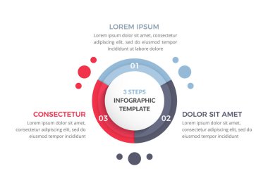 Metnin, çember diyagramı, vektör eps10 illüstrasyonu için 3 adımlı çember bilgi şablonu