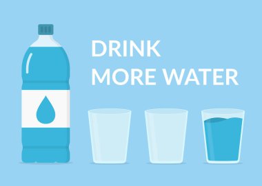 Cam ve su şişesiyle daha fazla su konsepti için, vektör eps10 illüstrasyon