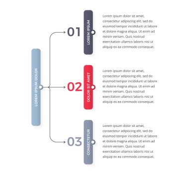 Yatay diyagram - 3 elementi, akış şeması, vektör eps10 illüstrasyonlu bilgi şablonu