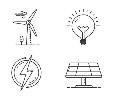 Yenilenebilir yeşil enerji hattı simgeleri ayarlandı, vektör eps10 illüstrasyon