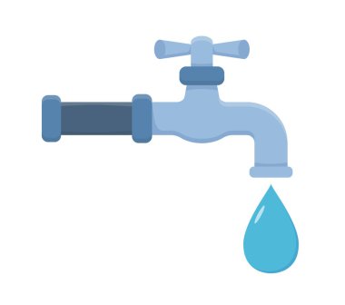 Beyaz zemin üzerinde su damlası olan musluk, vektör eps10 illüstrasyon